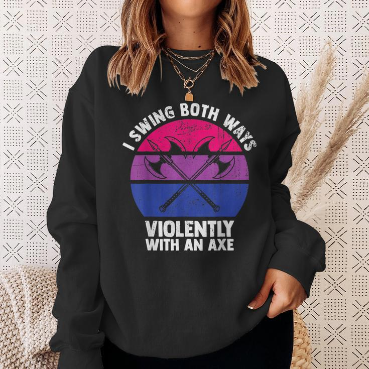I Swing Both Ways With An Axe Bisexual Lgbt Pride Retro Sweatshirt Gifts for Her