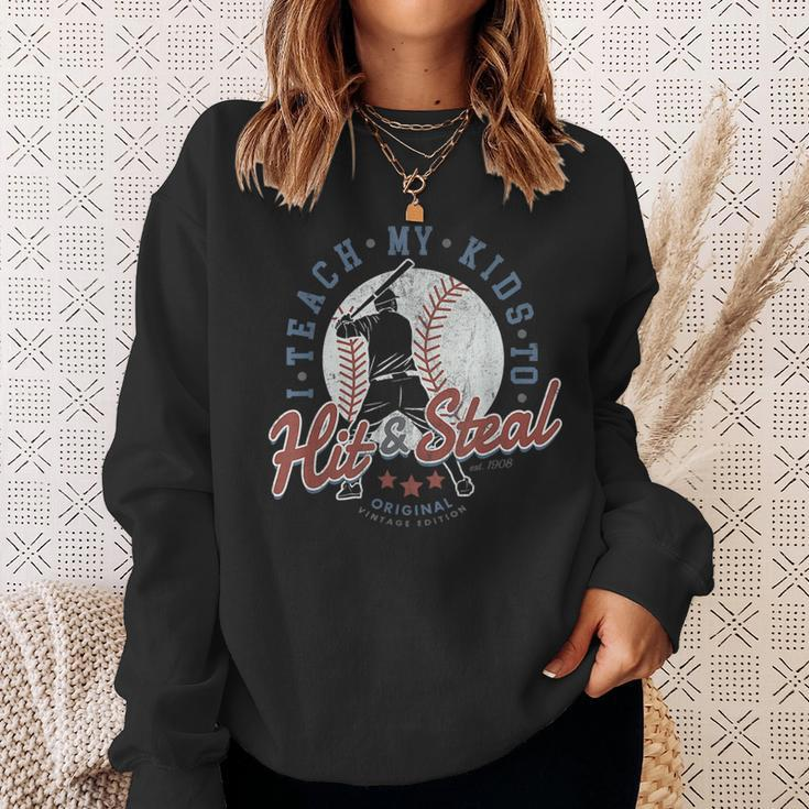 I Teach My Kids To Hit And Steal Baseball Coaching Softball Sweatshirt Gifts for Her