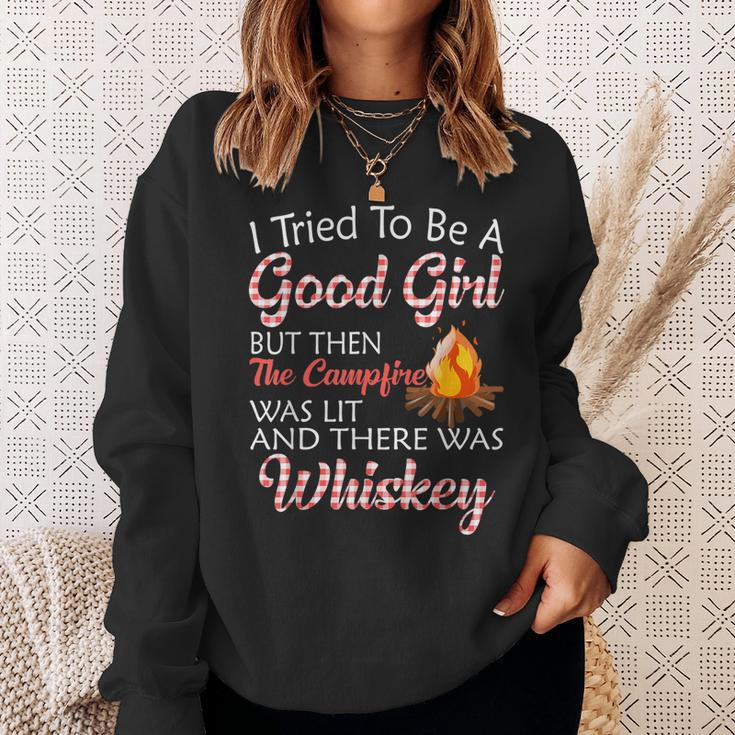 I Tried To Be A Good Girl But Campfire And Whiskey Camping Sweatshirt Gifts for Her