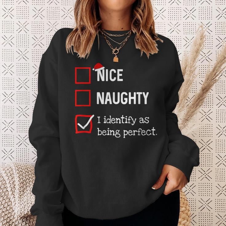Identify As Perfect Naughty Nice List Christmas Sweatshirt Gifts for Her