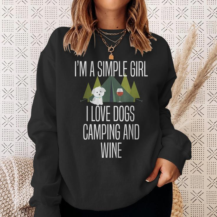 Im A Simple Girl I Love Dogs Camping And Wine Camper Sweatshirt Gifts for Her