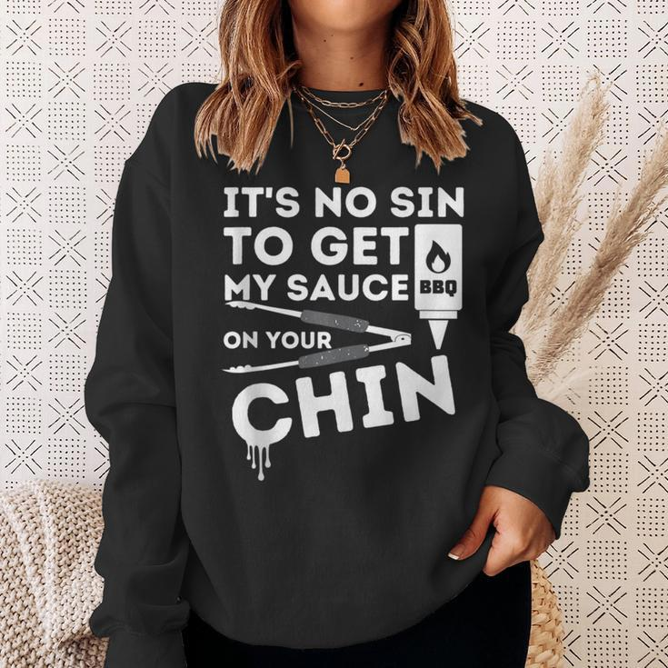 It's No Sin To Get My Sauce Bbq Smoker Barbecue Grill Sweatshirt Gifts for Her