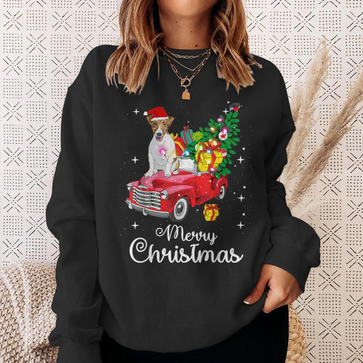 Jack Russell Terrier Ride Red Truck Christmas Pajama Sweatshirt Gifts for Her