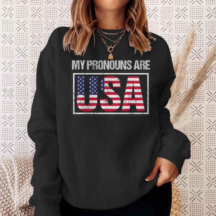July 4Th My Pronouns Are Usa Funny Patriotic Us Flag Gift For Mens Sweatshirt Gifts for Her
