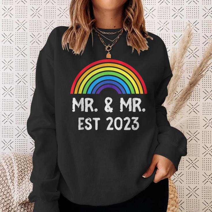 Just Married Engaged Lgbt Gay Wedding Mr And Mr Est 2023 Sweatshirt Gifts for Her