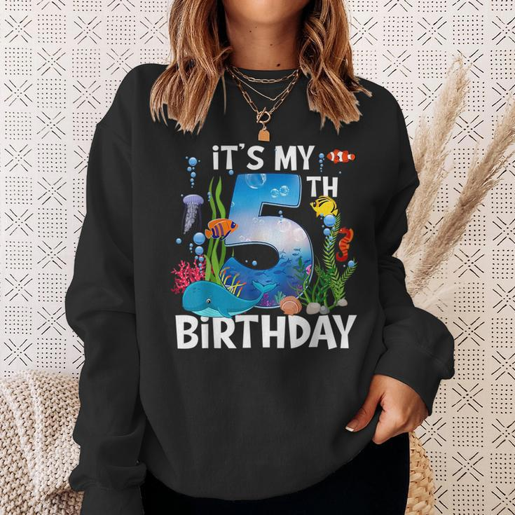 Kids 5 Year Old Ocean Life Whale Dolphin Shark 5Th Birthday Sweatshirt Gifts for Her
