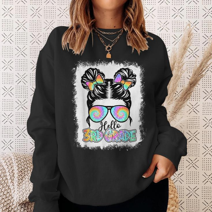 Kids Hello 3Rd Grade Messy Bun Girls Tie Dye Cute Back To 3Rd Grade Funny Gifts Sweatshirt Gifts for Her