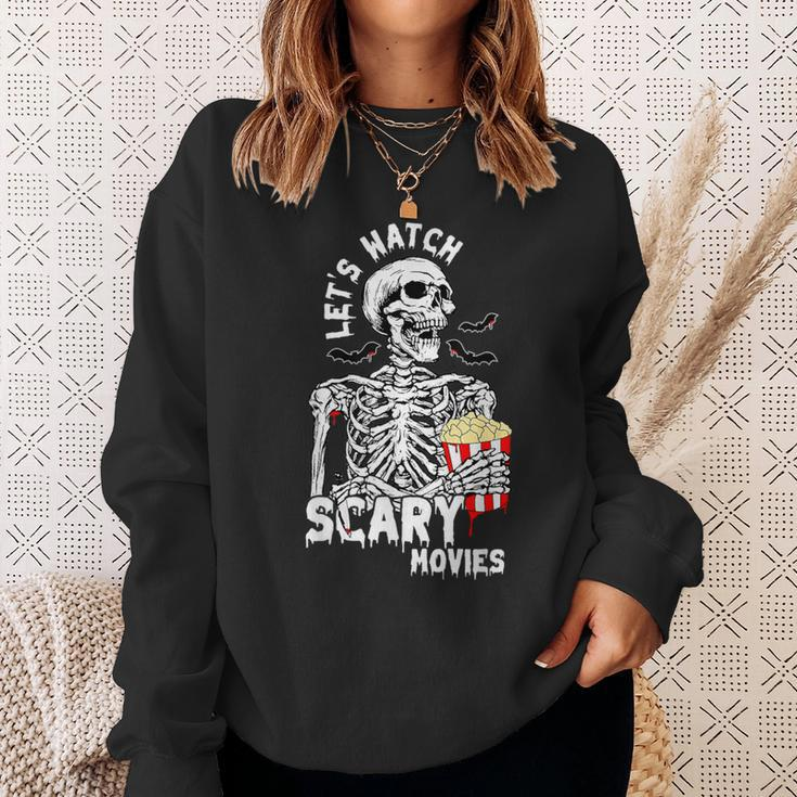 Let's Watch Scary Movies Skeleton Popcoin Halloween Costume Sweatshirt Gifts for Her