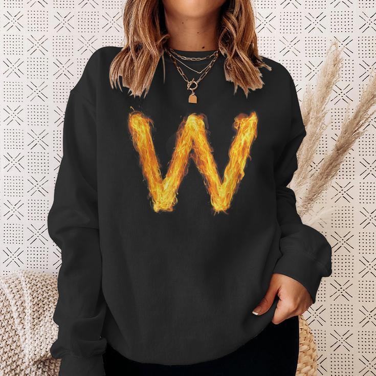 Letter W Sign Alphabet Last Name Consonants Fire Flame Gift Sweatshirt Gifts for Her