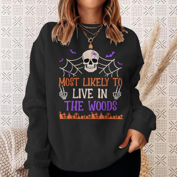 Most Likely To Live In The Woods Spooky Skull Halloween Sweatshirt Gifts for Her