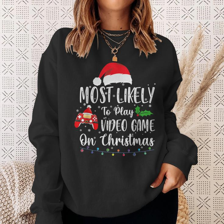 Most Likely To Play Video Games On Christmas Gamer Lovers Sweatshirt Gifts for Her