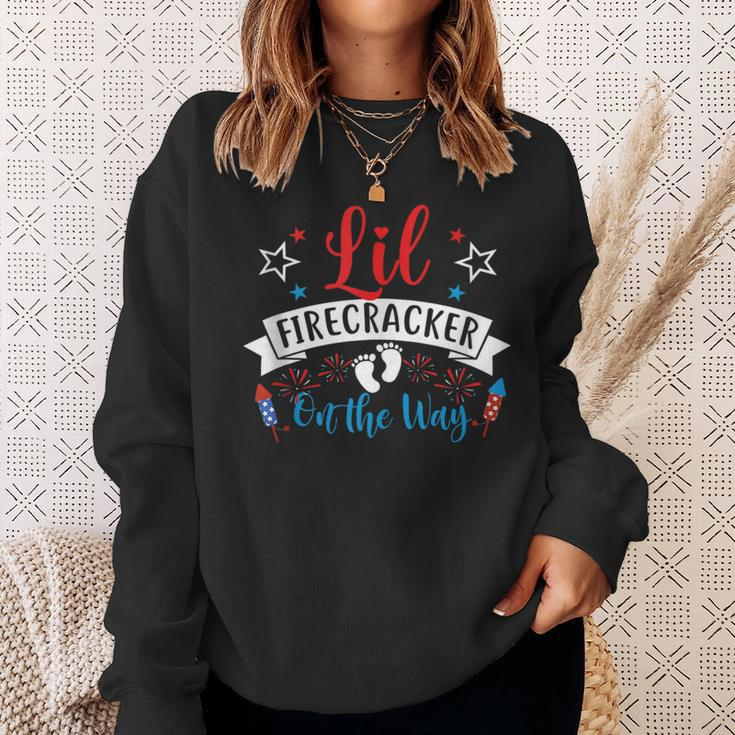 Lil Firecracker On The Way Cute 4Th Of July Pregnancy Sweatshirt Gifts for Her
