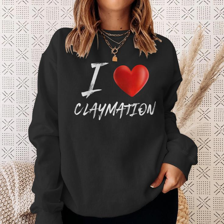 I Love Heart ClaymationSweatshirt Gifts for Her