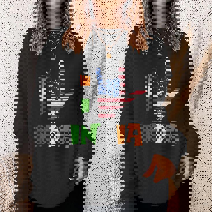 I Love India Sign Language Flag Of Usa And India Indian Sweatshirt Gifts for Her