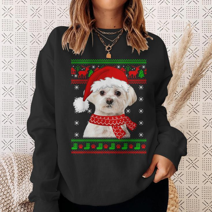 Maltese Dog Ugly Sweater Christmas Puppy Dog Lover Sweatshirt Gifts for Her