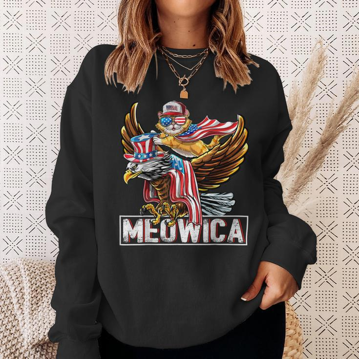 Meowica Cat Bald Eagle 4Th Of July Patriotic American Flag Sweatshirt Gifts for Her