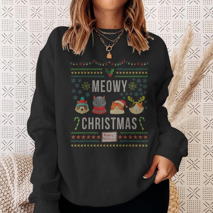 Meowy Christmas Cat Lover Tacky Ugly Christmas Party Sweatshirt Gifts for Her