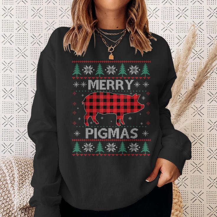 Merry Pigmas Christmas Pig Red Plaid Ugly Sweater Xmas Sweatshirt Gifts for Her