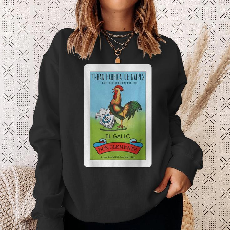 Mexican El Gallo Bingo Card Game Traditional Rooster Sweatshirt Gifts for Her