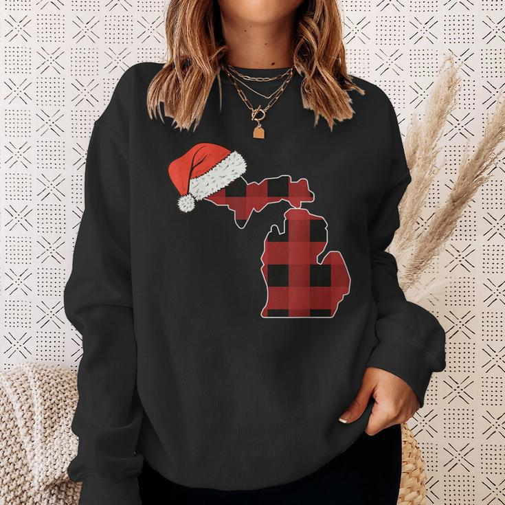 Michigan Plaid Christmas Santa Hat Holiday Matching Sweatshirt Gifts for Her