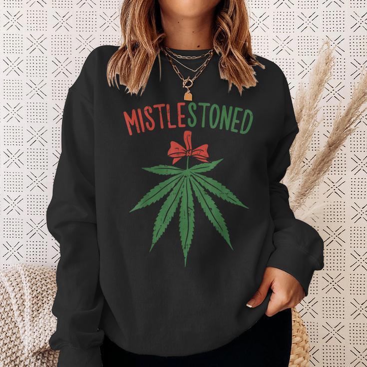 Mistlestoned Weed Stoner Christmas Marijuana 420 Sweatshirt Gifts for Her