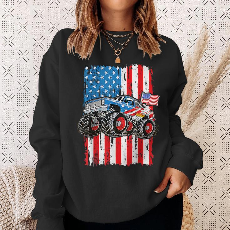 Monster Truck Usa Flag Patriotic Boys Men 4Th Of July Sweatshirt Gifts for Her