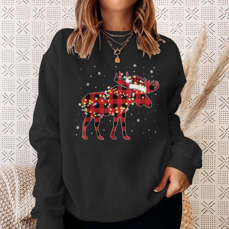 Moose Christmas Red Plaid Buffalo Pajama Matching Sweatshirt Gifts for Her
