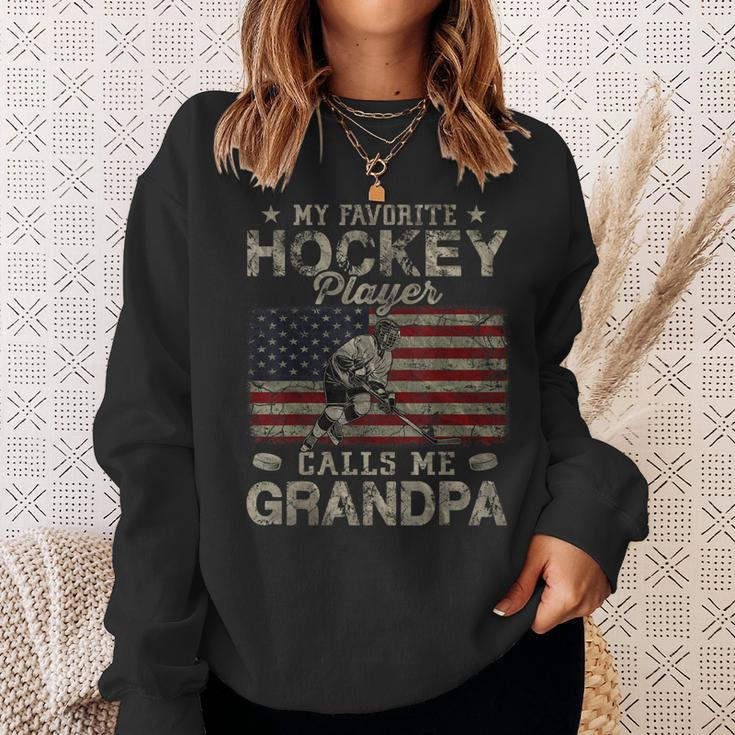 My Favorite Hockey Player Calls Me Grandpa Fathers Day Sweatshirt Gifts for Her