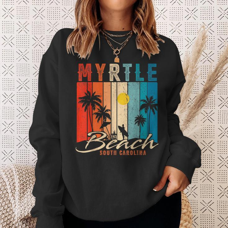 Myrtle Beach Vintage Summer Vacation Palm Trees Sunset Sweatshirt Gifts for Her