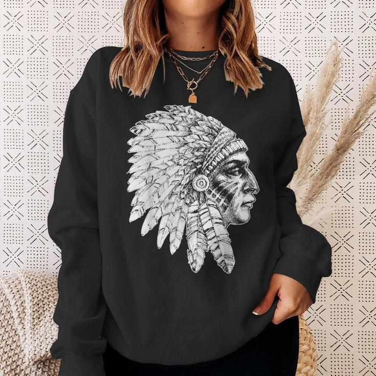 Native American Feather Headdress America Indian Chief Sweatshirt Gifts for Her