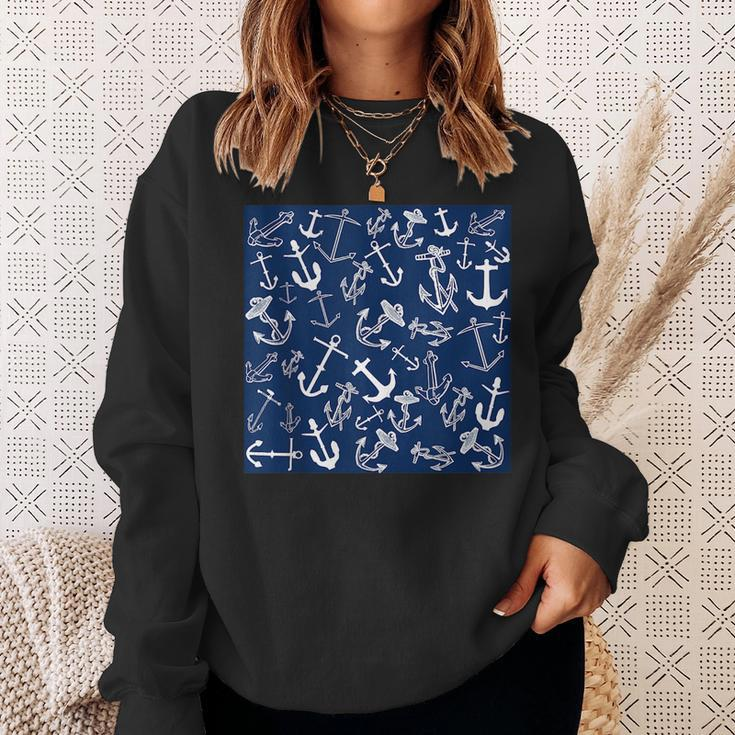 Nautical Navy Blue Anchor Pattern Sweatshirt Gifts for Her
