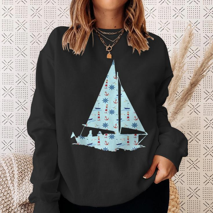 Nautical Sailboat Sring Wheel Anchor Pattern Sweatshirt Gifts for Her
