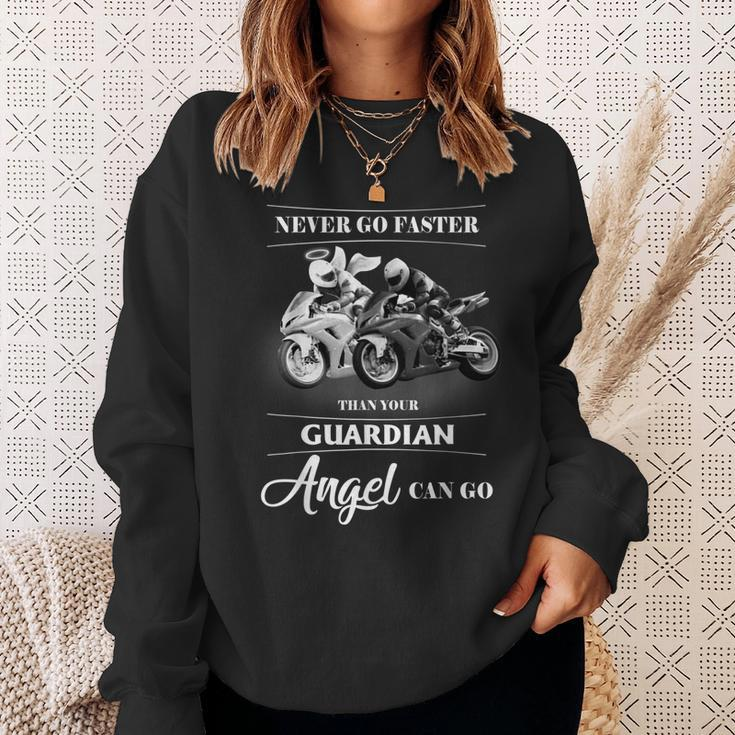 Never Go Faster Than Your Guardian Angel Can Go Motorcycle Sweatshirt Gifts for Her