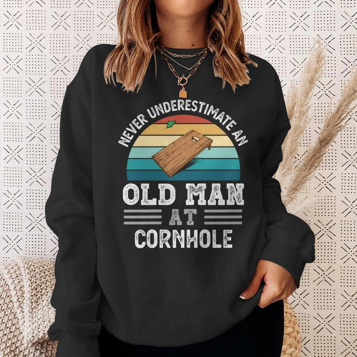 Never Underestimate An Old Man At Cornhole Fathers Day Sweatshirt Gifts for Her