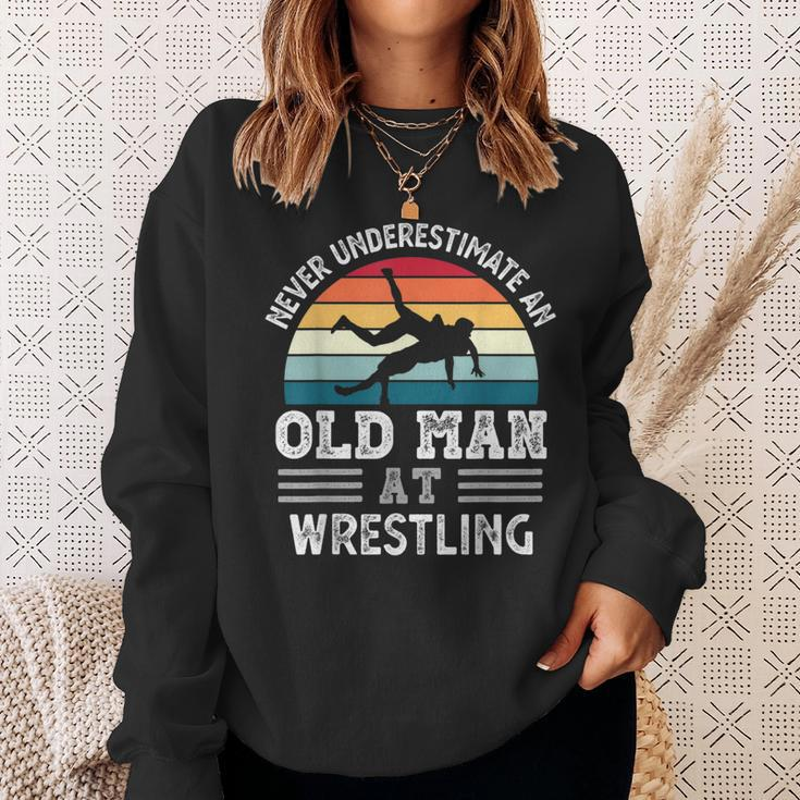 Never Underestimate An Old Man At Wrestling Fathers Day Gift For Mens Sweatshirt Gifts for Her