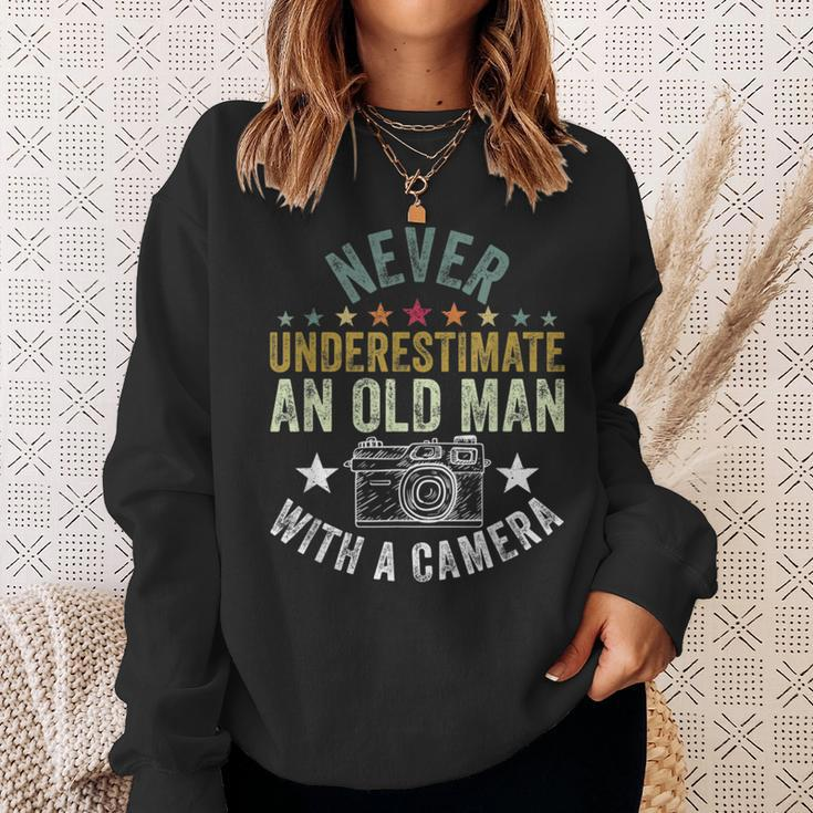 Never Underestimate An Old Man With A Camera Lover Cameraman Old Man Funny Gifts Sweatshirt Gifts for Her