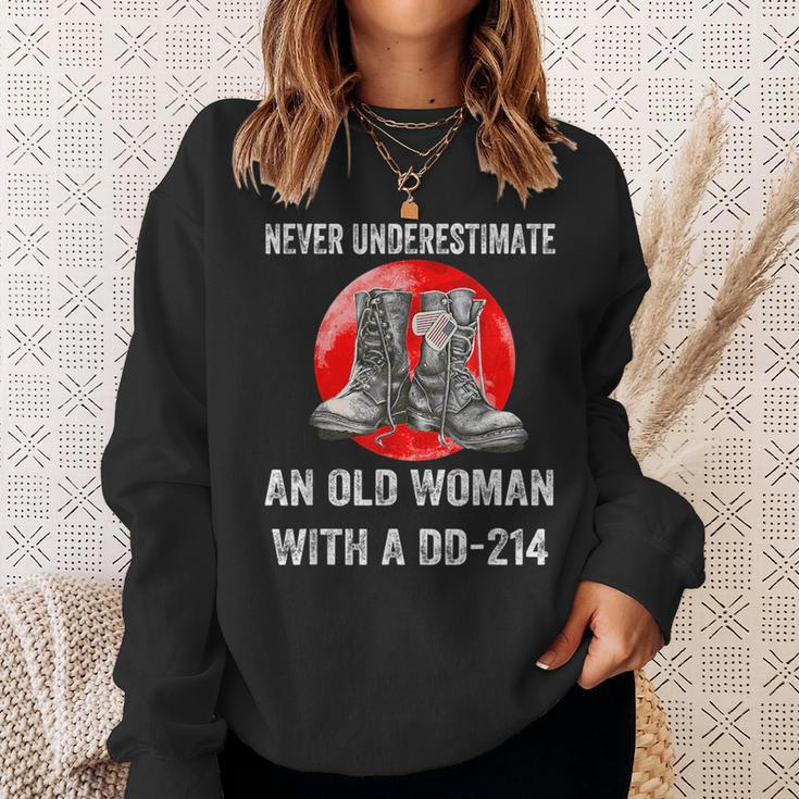 Never Underestimate An Old Woman With A Dd 214 Old Woman Funny Gifts Sweatshirt Gifts for Her
