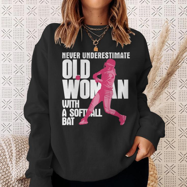 Never Underestimate Old Woman With A Softball Bat Sweatshirt Gifts for Her
