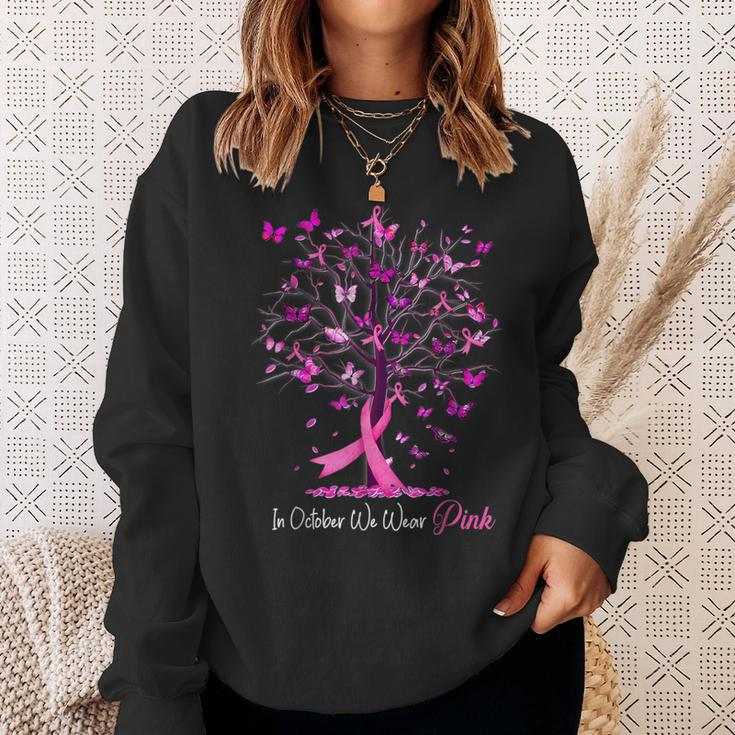 In October We Wear Pink Tree Breast Cancer Awareness Sweatshirt Gifts for Her