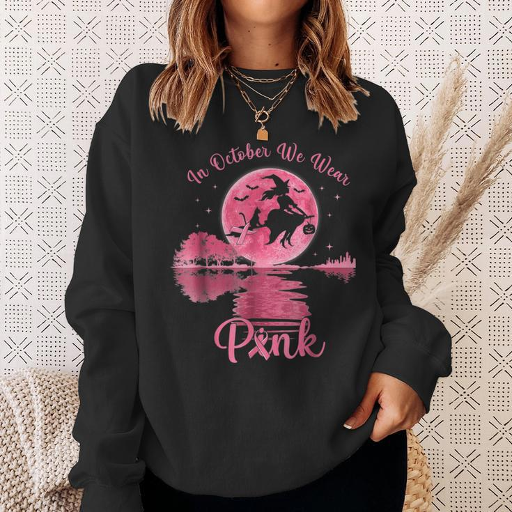 In October We Wear Pink Witch Breast Cancer Awareness Sweatshirt Gifts for Her