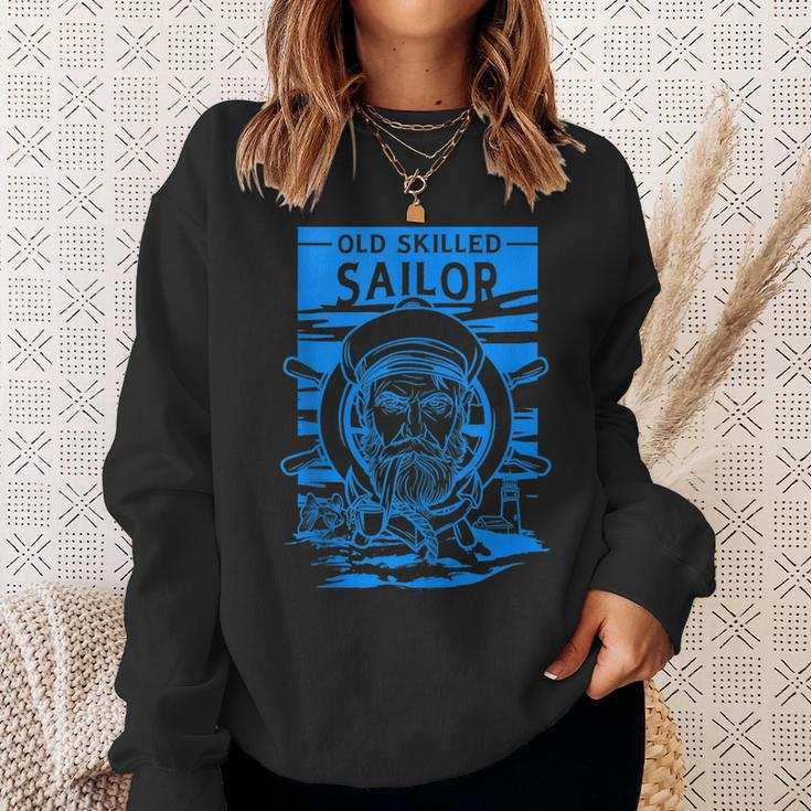 Old Skilled Sailor - Captain Illustration - Anchor Wheel Sweatshirt Gifts for Her