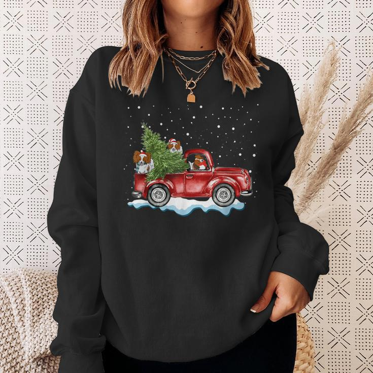 Papillon Dogs Ride Red Truck Christmas Xmas Sweatshirt Gifts for Her