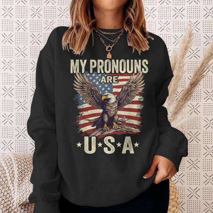 Patriotic American Flag Eagle 4Th July My Pronouns Are Usa Sweatshirt Gifts for Her