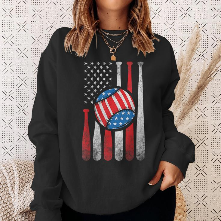 Patriotic Baseball 4Th Of July Usa American Flag Sweatshirt Gifts for Her