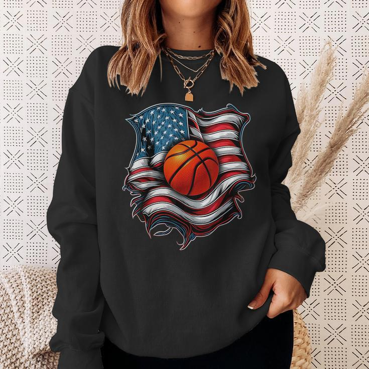 Patriotic Basketball 4Th Of July Men Usa American Flag Boys Sweatshirt Gifts for Her