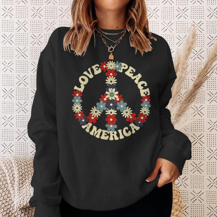 Peace Sign Love Peace America 70S Hippie Patriotic Sweatshirt Gifts for Her