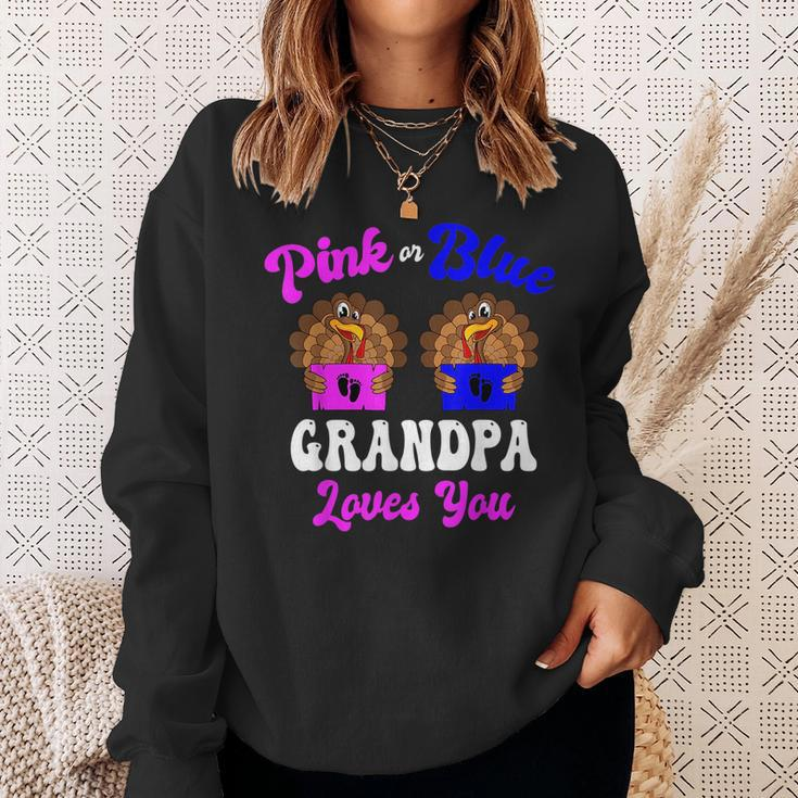 Pink Or Blue Grandpa Loves You Thanksgiving Gender Reveal Sweatshirt Gifts for Her