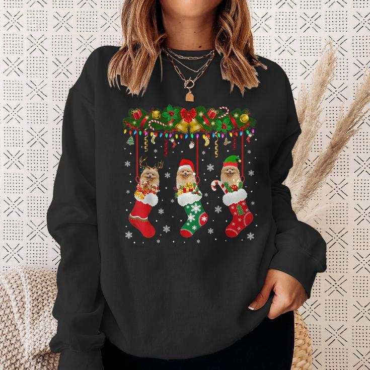 Pomeranian In Sock Xmas Reindeer Santa Elf Dog Sweatshirt Gifts for Her