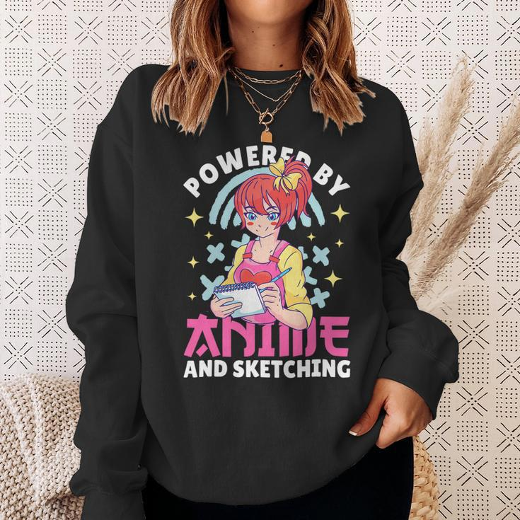 Powered By Anime And Sketching With Anime Sweatshirt Gifts for Her