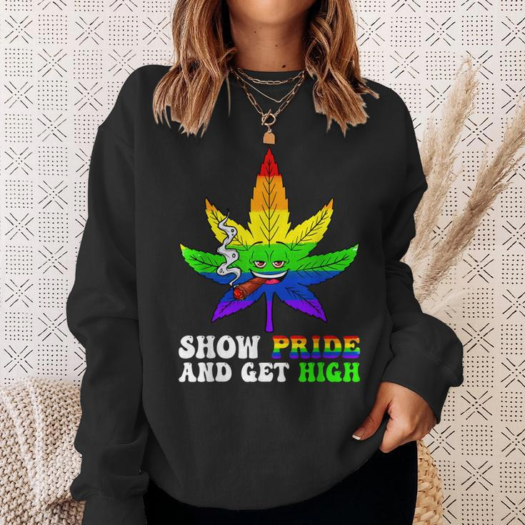 Pride And High Lgbt Weed Cannabis Lover Marijuana Gay Month Sweatshirt Gifts for Her
